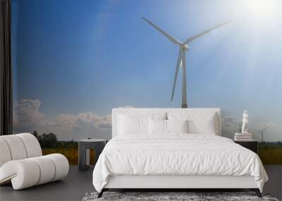 Wind turbines in the field. Eco-energy concept. Wall mural