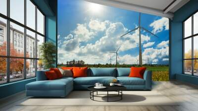 Wind turbines in the field. Eco-energy concept. Wall mural