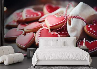 red heart shaped cookies on a plate Wall mural