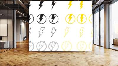 Set of Energy and thunder electricity icons symbols. Lightning ,electric power vectors designs elements. Flash bolt signs in circle editable stock. Flash emblem isolated on transparent background. Wall mural