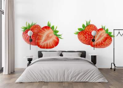 set of strawberries isolated on transparency PNG Wall mural