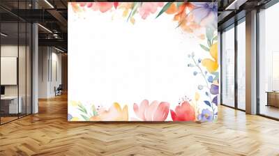 Spring may flower banner with watercolor painted frame of decorative ornament blossom patterns over white background symbolized beauty femininity mockup, may, colorful mother's day copy space for text Wall mural