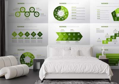 Infographic business template with 5 options. Green color version. Wall mural