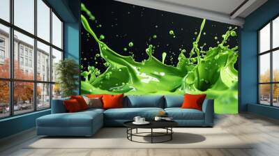 Bright green pnt splash with lively motion and transparent layers. Isolated element for versatile use. High-resolution  rendering. Wall mural