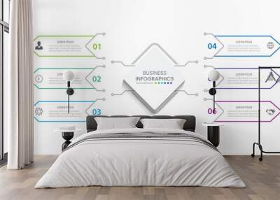 Modern infographic template. Creative circle element design with marketing icons. Business concept with 6 options, steps, sections. Wall mural