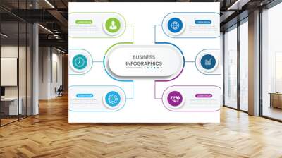 Modern infographic template. Creative circle element design with marketing icons. Business concept with 6 options, steps, sections.
 Wall mural