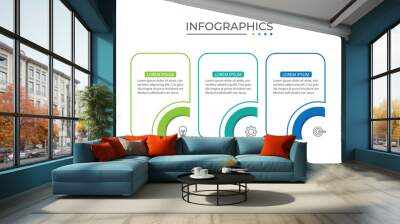 Process business infographic thin line with square template design with icons and 3 options or steps. Wall mural