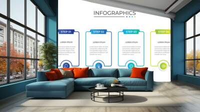 Thin line process business infographic with square template. Vector illustration. Process timeline with 4 options, steps or sections. Wall mural