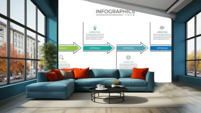 Timeline infographic template design with arrows. Business concept with 4 options, steps. Wall mural