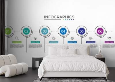 Vector Infographic label design template with icons and 6 options or steps. Wall mural