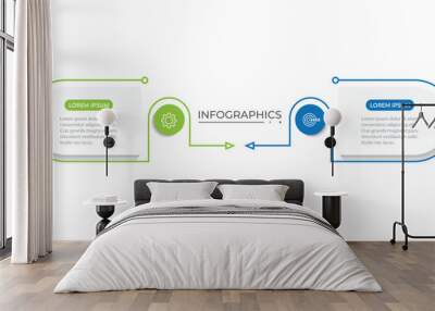 Vector infographic thin line design with marketing icons. Business concept with 2 options, steps or processes. Wall mural