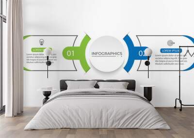 Vector infographic thin line design with marketing icons. Business concept with 2 options, steps or processes. Wall mural