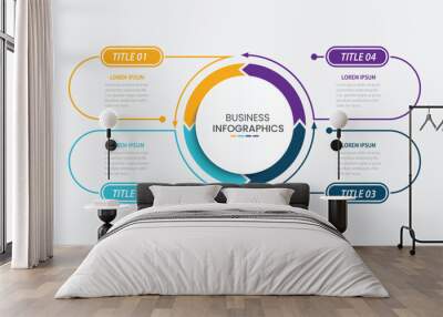 Vector infographic thin line design with marketing icons. Business concept with 4 options, steps or processes.
 Wall mural