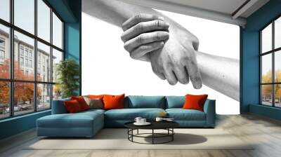 Black and white image of the hands of two people at the time of rescue 3d illustration Wall mural