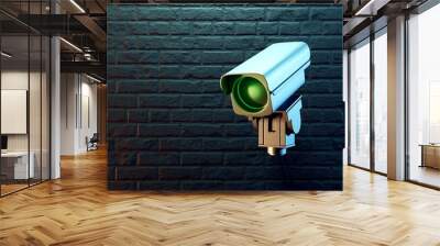 Security camera on dark wall. 3d render Wall mural