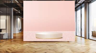 3d valentine background products minimal podium on wool carpet platform. background vector 3d rendering with podium. gold stand for show products. Stage showcase on pedestal pink wool carpet studio Wall mural