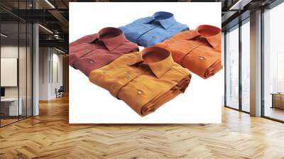 Set of Folded sweaters in warm colors for winter fashion isolated on transparent background. Wall mural