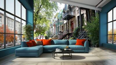 Beautiful houses in a street of Montreal, Canada Wall mural