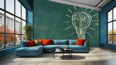 Creativity Concept, Chalk Drawing of Light Bulb Wall mural