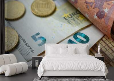 Euro banknotes and coins Wall mural