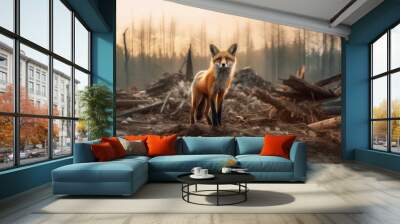 fox in a ruined forest environment Wall mural