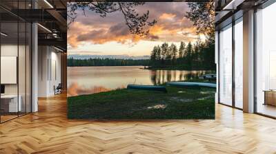 Sunset by the lakeside in Koli National Park, Lakeland, Finland Wall mural