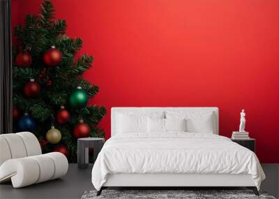 A Festive Christmas Tree Adorned with Colorful Ornaments and Lights Wall mural