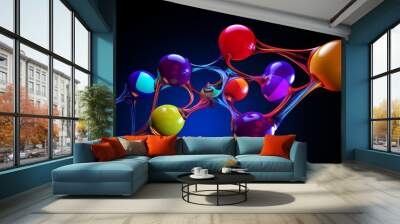 Colorful 3D Molecular Structure with Connected Spheres Wall mural