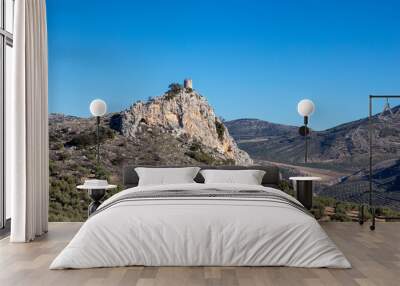 Andalusia panoramic landscape view,  olive tree field and old ruin on the mountain,  Spain Wall mural