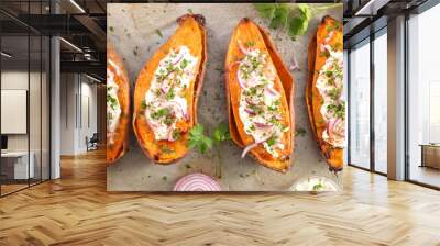 baked sweet potato with cheese cream and parsley Wall mural