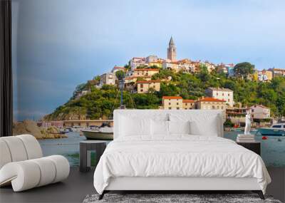 beautiful cityscape of Vrbnik town- Adriatic sea, Krk island, Croatia Wall mural