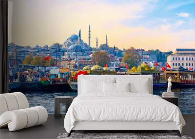 Beautiful panorama of Istanbul city landscape with bosphorus- Turkey Wall mural