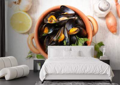 boiled mussels with parsley Wall mural