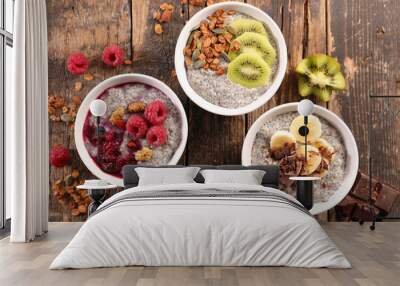 bowl of chia ,cereal and fruit Wall mural