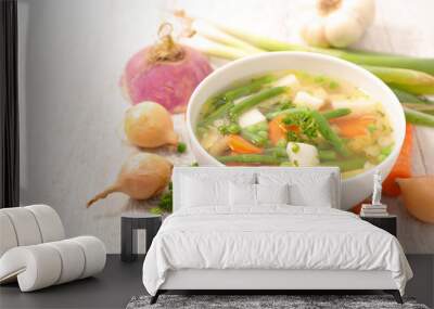 bowl of vegetable broth and ingredient Wall mural