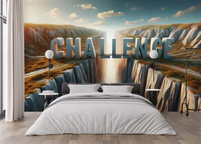 challenge wording between two cliff Wall mural