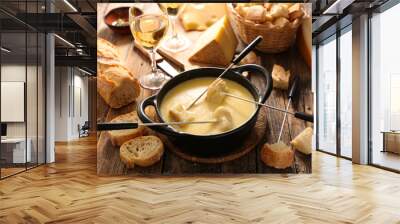 cheese fondue and bread Wall mural