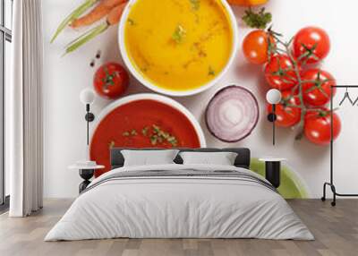 collection of vegetable soup with ingredient on white background Wall mural