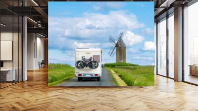 family travel- holiday trip in motorhome-vineyard and windmill- france, bordeaux region, nouvelle aq Wall mural