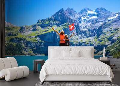 family travel in Switzerland- Oeschinensee Wall mural