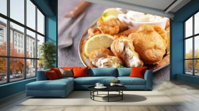 fish and chips with sauce Wall mural