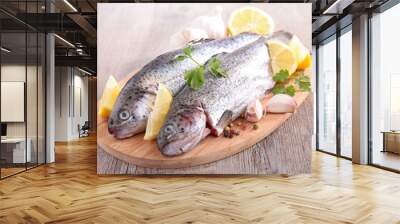 fish and lemon on board Wall mural