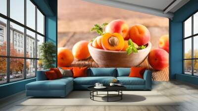 fresh apricot and leaf- summer fruit Wall mural