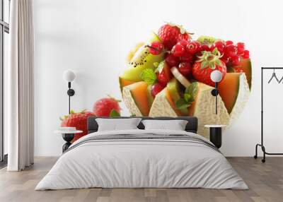 fresh fruits salad with melon,  kiwi,  banana and berries fruits Wall mural