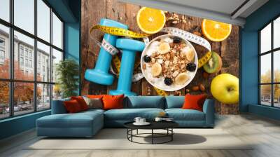 health food concept- cereal with dairy and fruits Wall mural