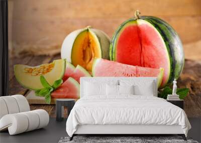 juicy fresh watermelon and melon fruit Wall mural