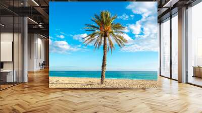 Palm tree on tropical beach Wall mural