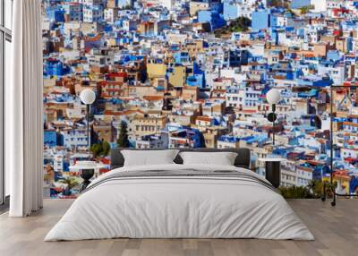 Panoramic view of city landscape, Chefchaouen in Morocco Wall mural