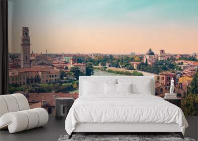 panoramic view of Italian cityscape with river at sunset. Travel destination, tour tourism, romantic weekend concept Wall mural