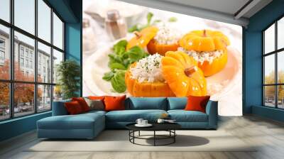 pumpkin with vegetarian stuffed and salad Wall mural